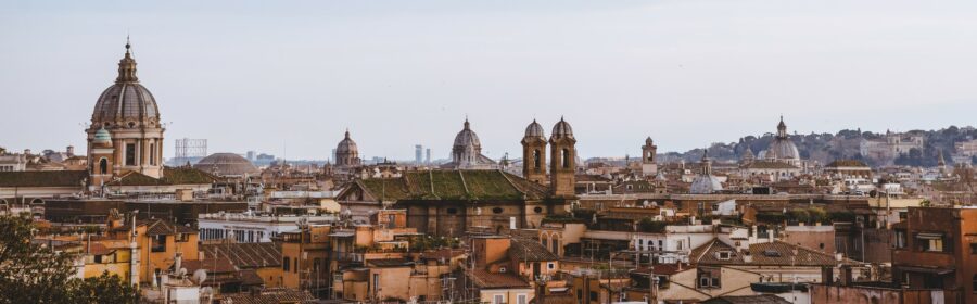 panorama view of St Peters Basilica and buildings in Rome, Italy panorama view of St Peters Basilica and buildings in Rome, Italy